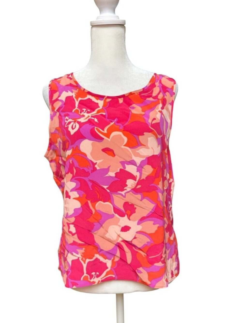 Papell Petites 100% Silk Floral Sleeveless Blouse Womens 10P Pink